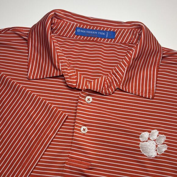 Southern Tide Clemson University Tigers Orange Polo Club Shirt Men L Performance - Picture 1 of 10